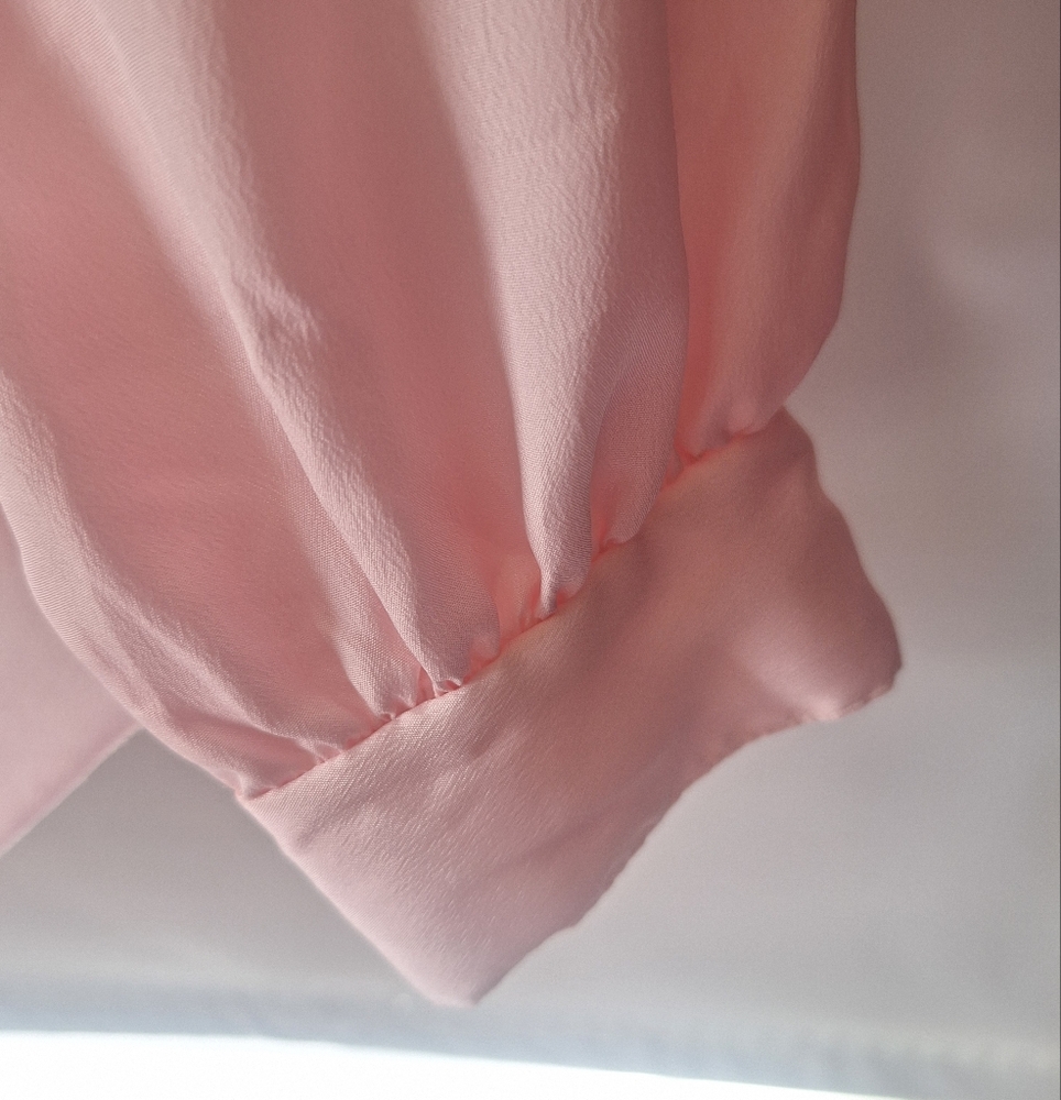 80s Sheer Silky Polyester Soft Pink Button Up Blouse All Hours Summer Layering - Picture 7 of 9